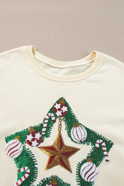 Sweatshirts & Hoodies - Festive Tinsel Star Colorblock Christmas Sweatshirt