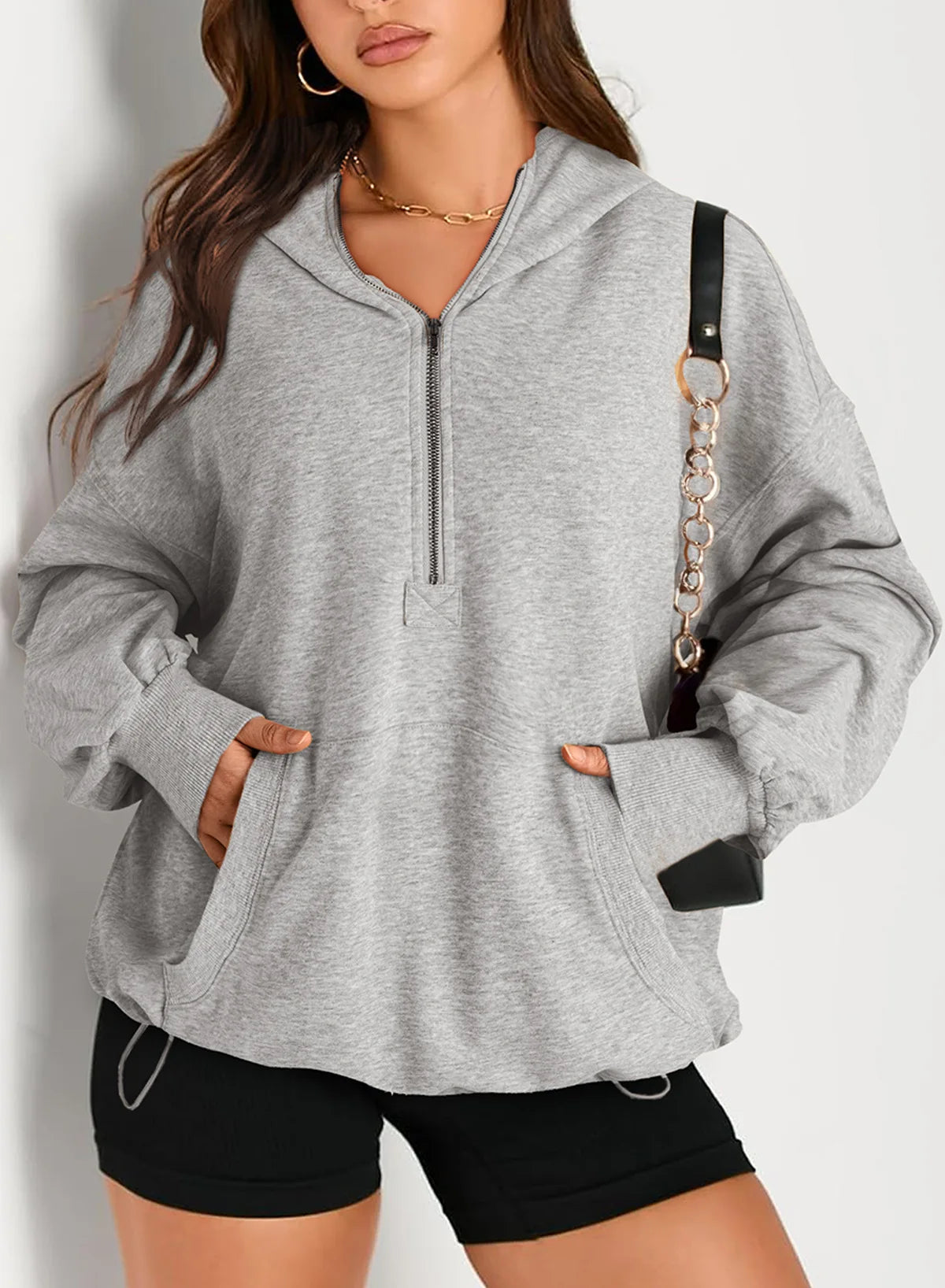 Sweatshirts & Hoodies - Kangaroo Pouch Half Zip up Women Hoodie