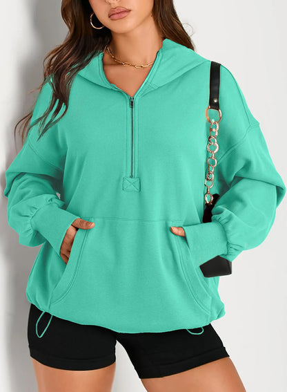 Sweatshirts & Hoodies - Kangaroo Pouch Half Zip up Women Hoodie