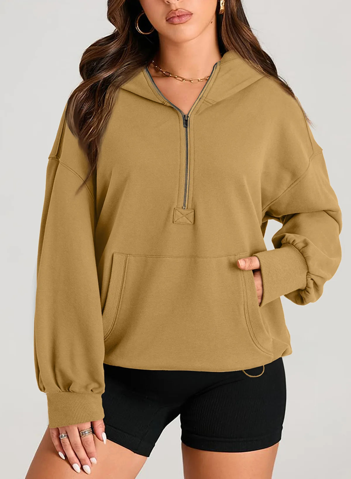 Sweatshirts & Hoodies - Kangaroo Pouch Half Zip up Women Hoodie