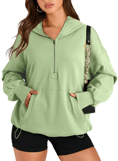 Sweatshirts & Hoodies - Kangaroo Pouch Half Zip up Women Hoodie