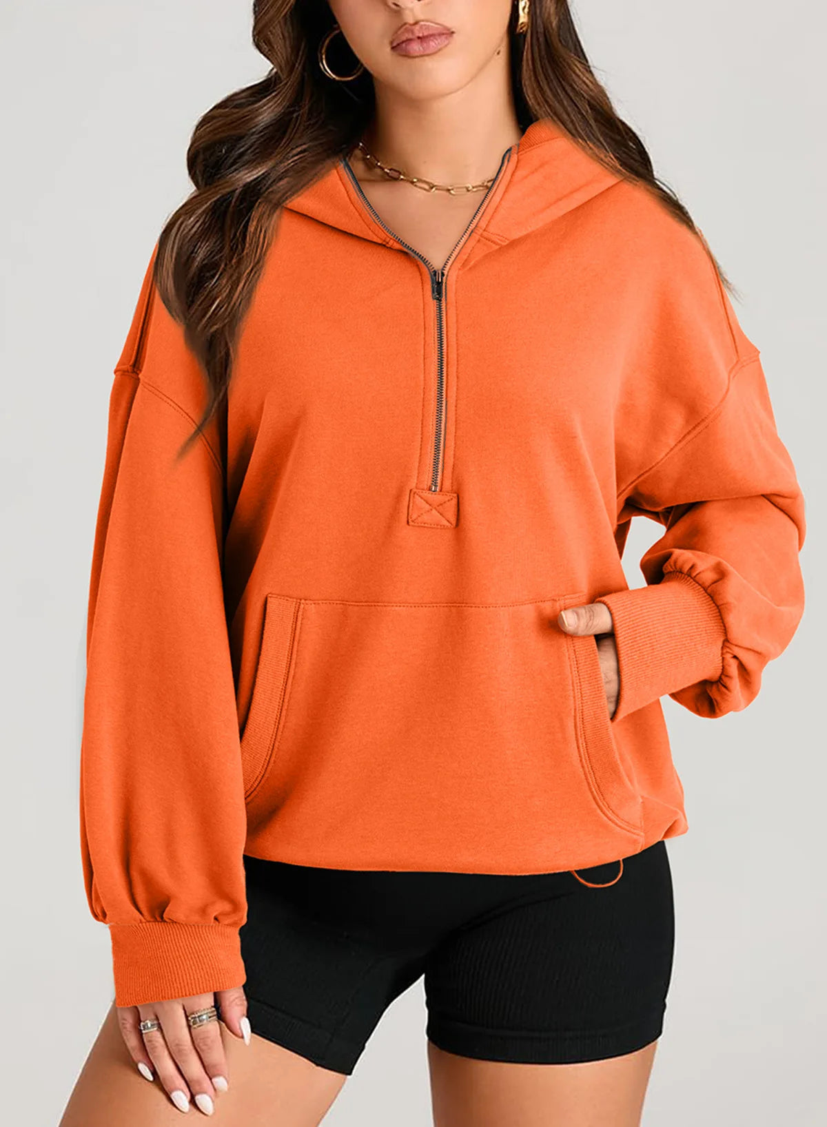 Sweatshirts & Hoodies - Kangaroo Pouch Half Zip up Women Hoodie