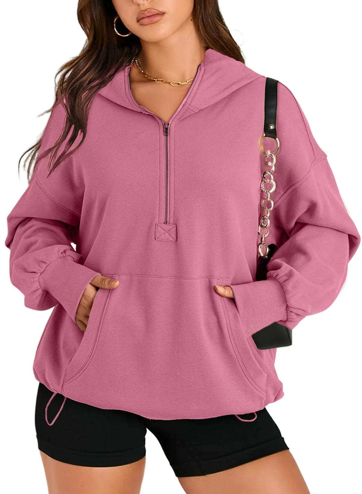 Sweatshirts & Hoodies - Kangaroo Pouch Half Zip up Women Hoodie