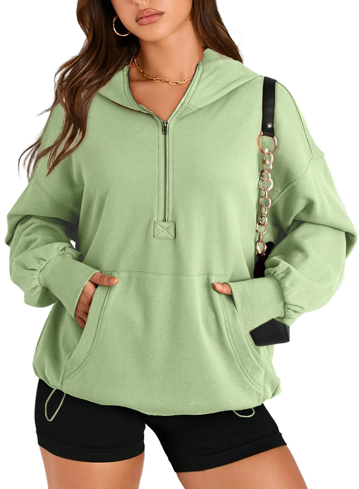 Sweatshirts & Hoodies - Kangaroo Pouch Half Zip up Women Hoodie