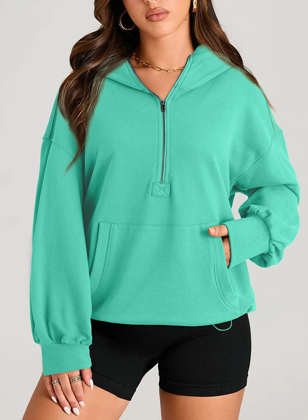 Sweatshirts & Hoodies - Kangaroo Pouch Half Zip up Women Hoodie