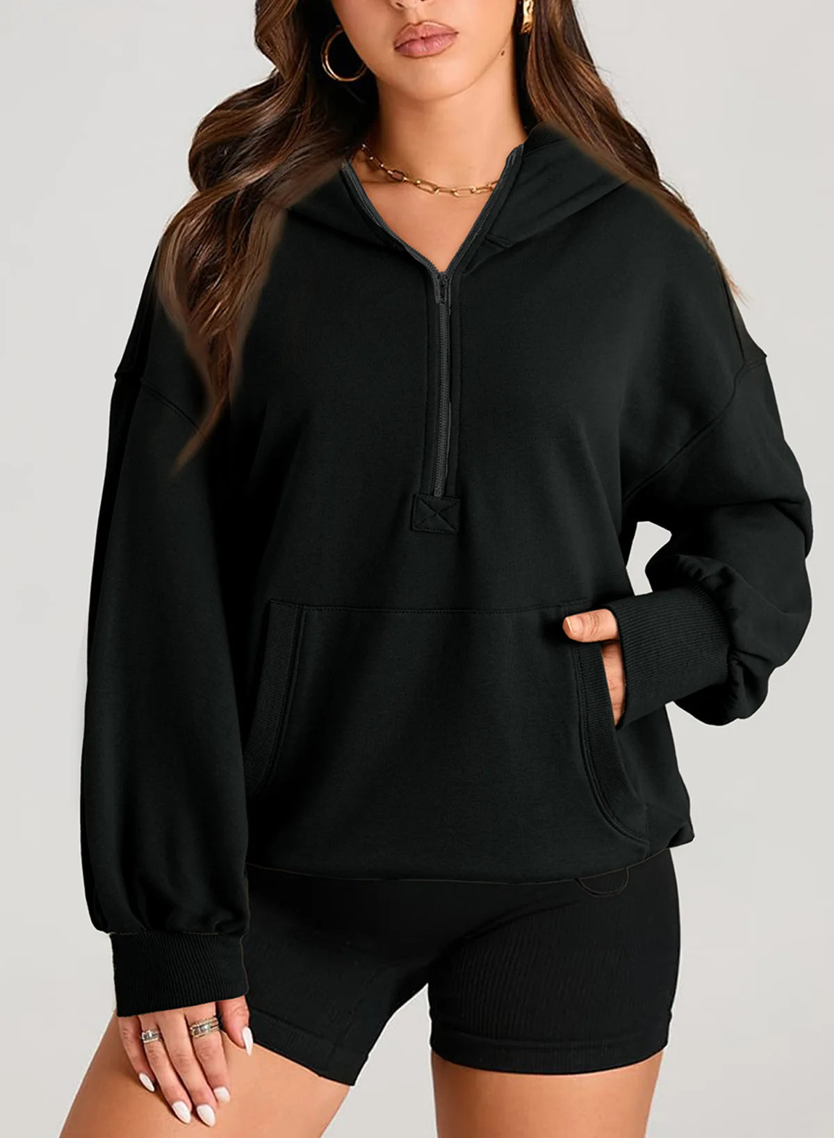 Sweatshirts & Hoodies - Kangaroo Pouch Half Zip up Women Hoodie