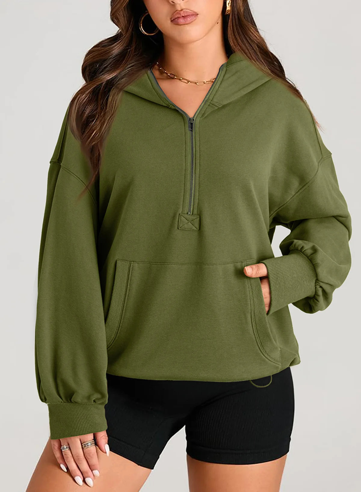 Sweatshirts & Hoodies - Kangaroo Pouch Half Zip up Women Hoodie