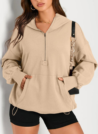 Sweatshirts & Hoodies - Kangaroo Pouch Half Zip up Women Hoodie