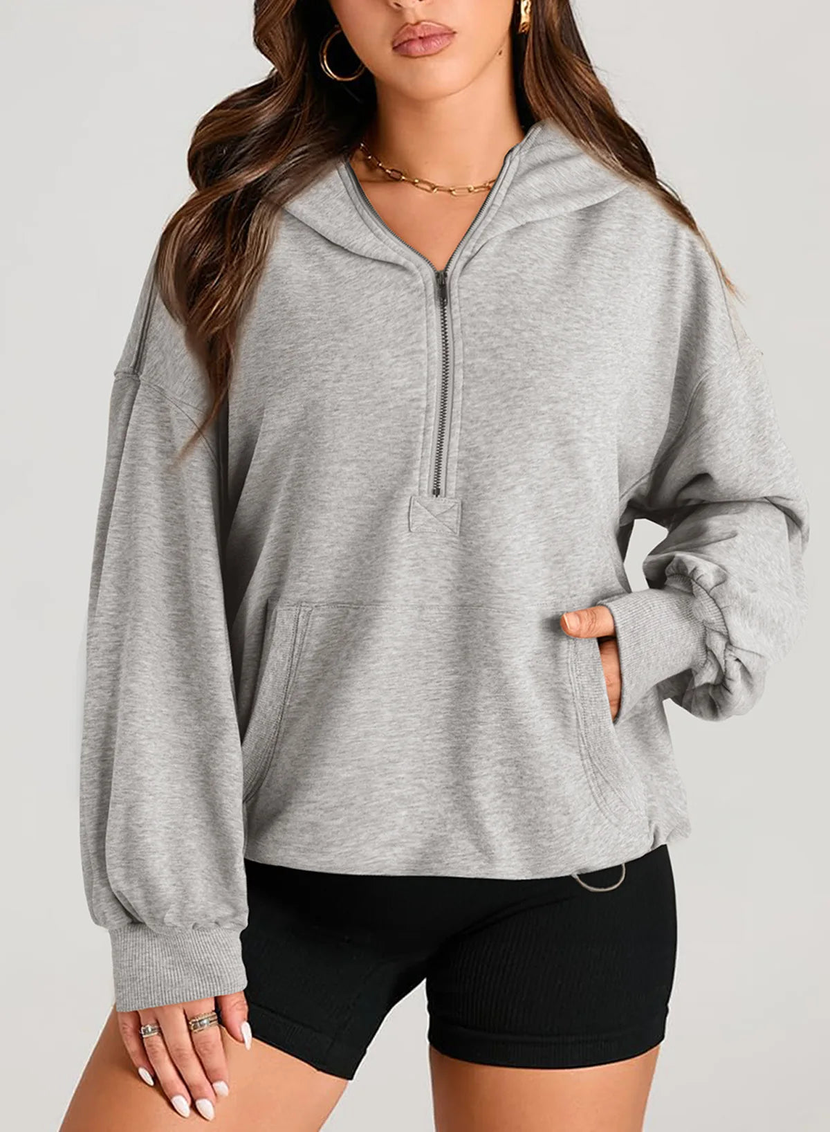 Sweatshirts & Hoodies - Kangaroo Pouch Half Zip up Women Hoodie