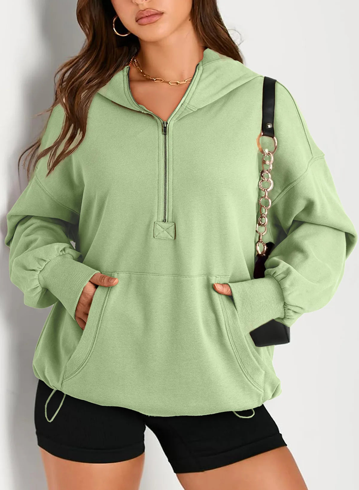 Sweatshirts & Hoodies - Kangaroo Pouch Half Zip up Women Hoodie