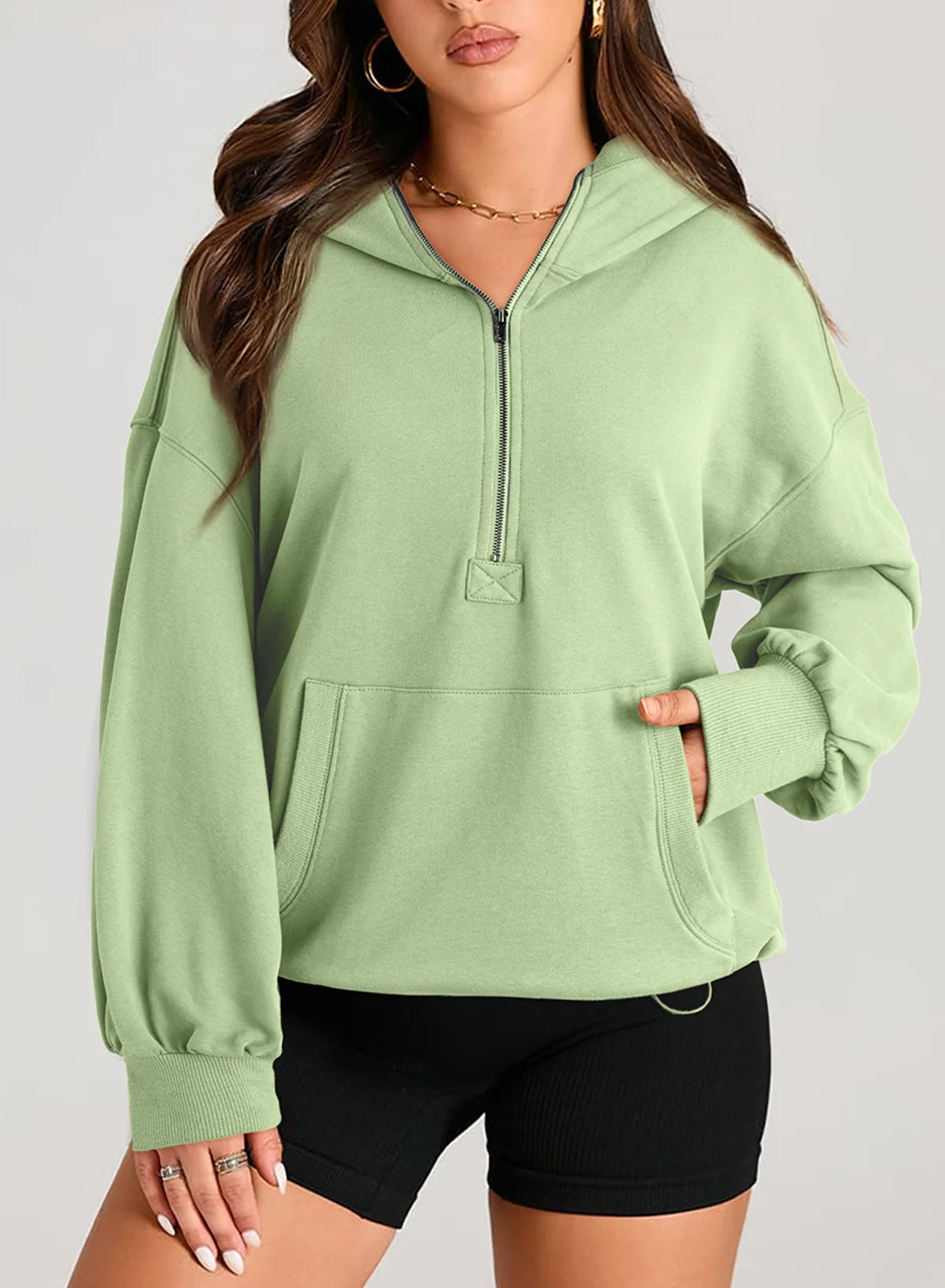 Sweatshirts & Hoodies - Kangaroo Pouch Half Zip up Women Hoodie