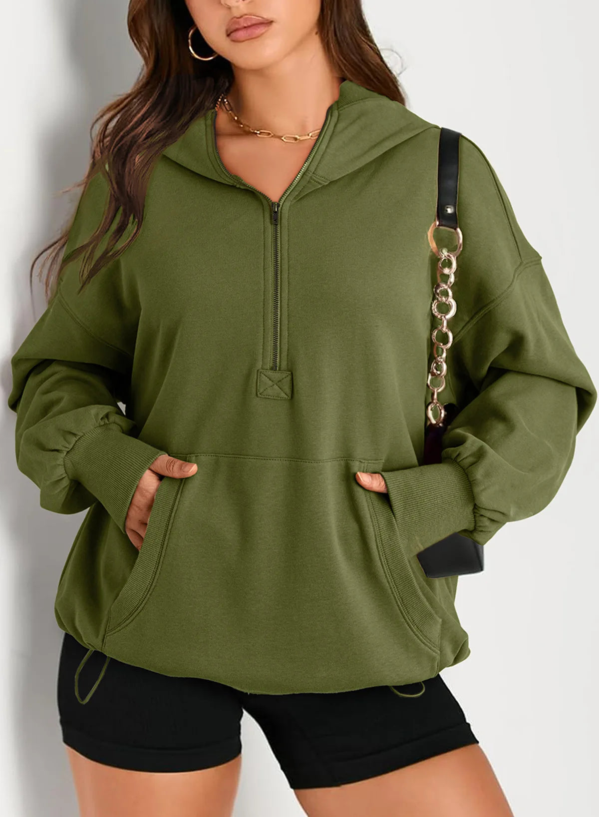 Sweatshirts & Hoodies - Kangaroo Pouch Half Zip up Women Hoodie