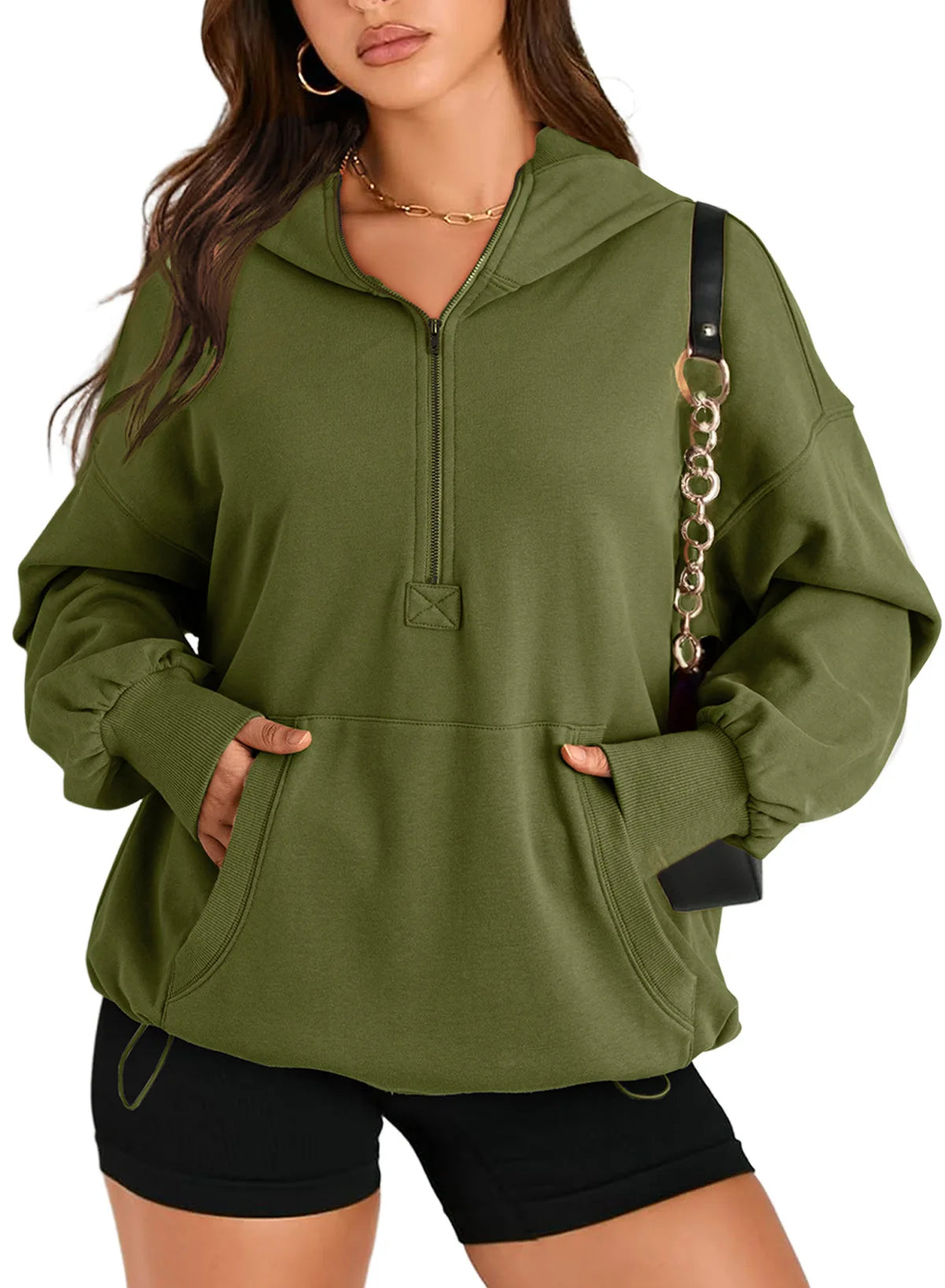 Sweatshirts & Hoodies - Kangaroo Pouch Half Zip up Women Hoodie