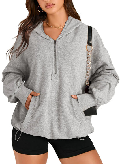 Sweatshirts & Hoodies - Kangaroo Pouch Half Zip up Women Hoodie