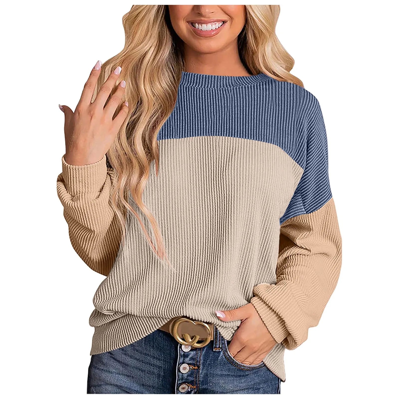 Sweatshirts & Hoodies - Modern Ribbed Dropped Shoulder Color Block Sweatshirt