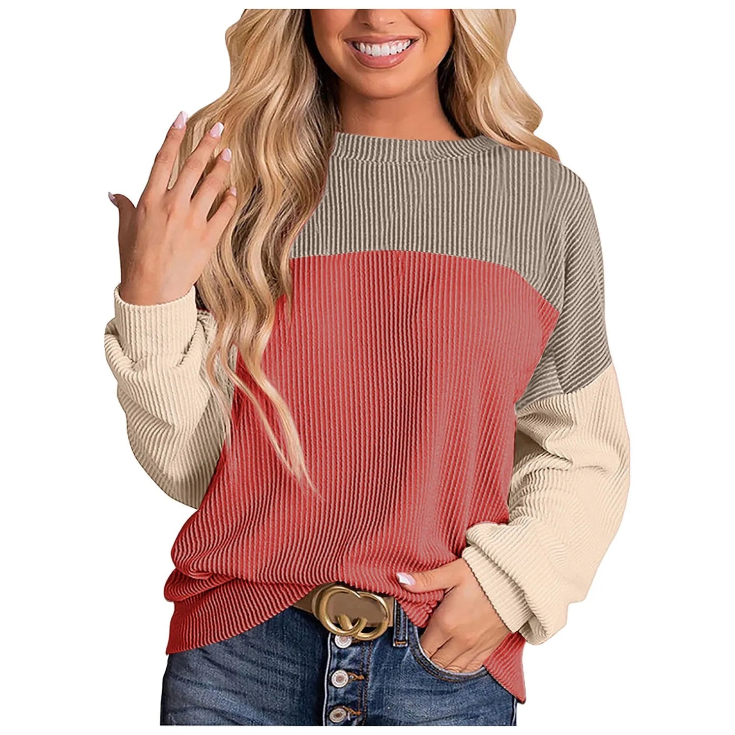 Sweatshirts & Hoodies - Modern Ribbed Dropped Shoulder Color Block Sweatshirt