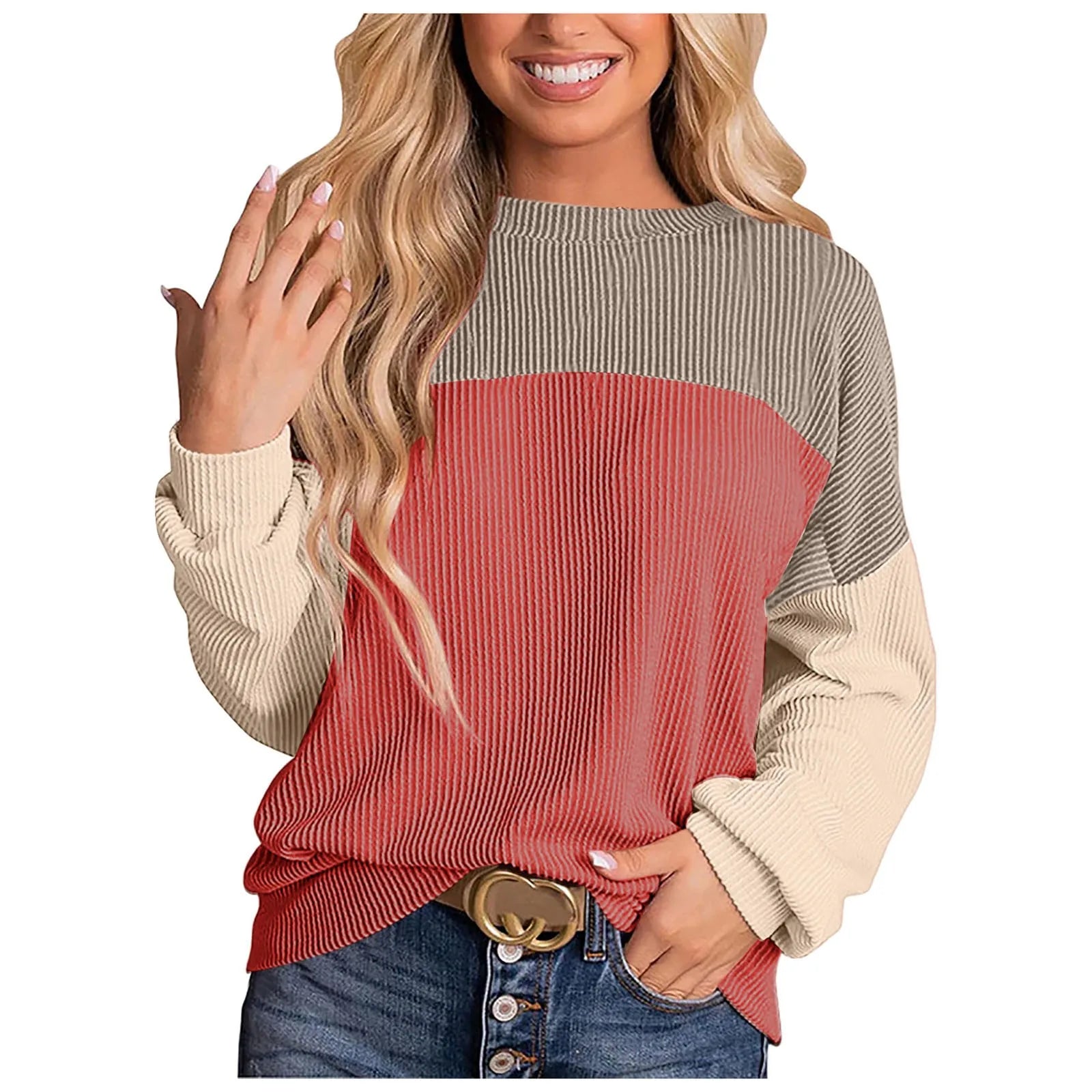 Sweatshirts & Hoodies - Modern Ribbed Dropped Shoulder Color Block Sweatshirt