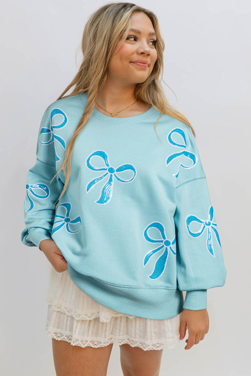 Sweatshirts & Hoodies - Oversized Sweatshirt with Sequined Bows