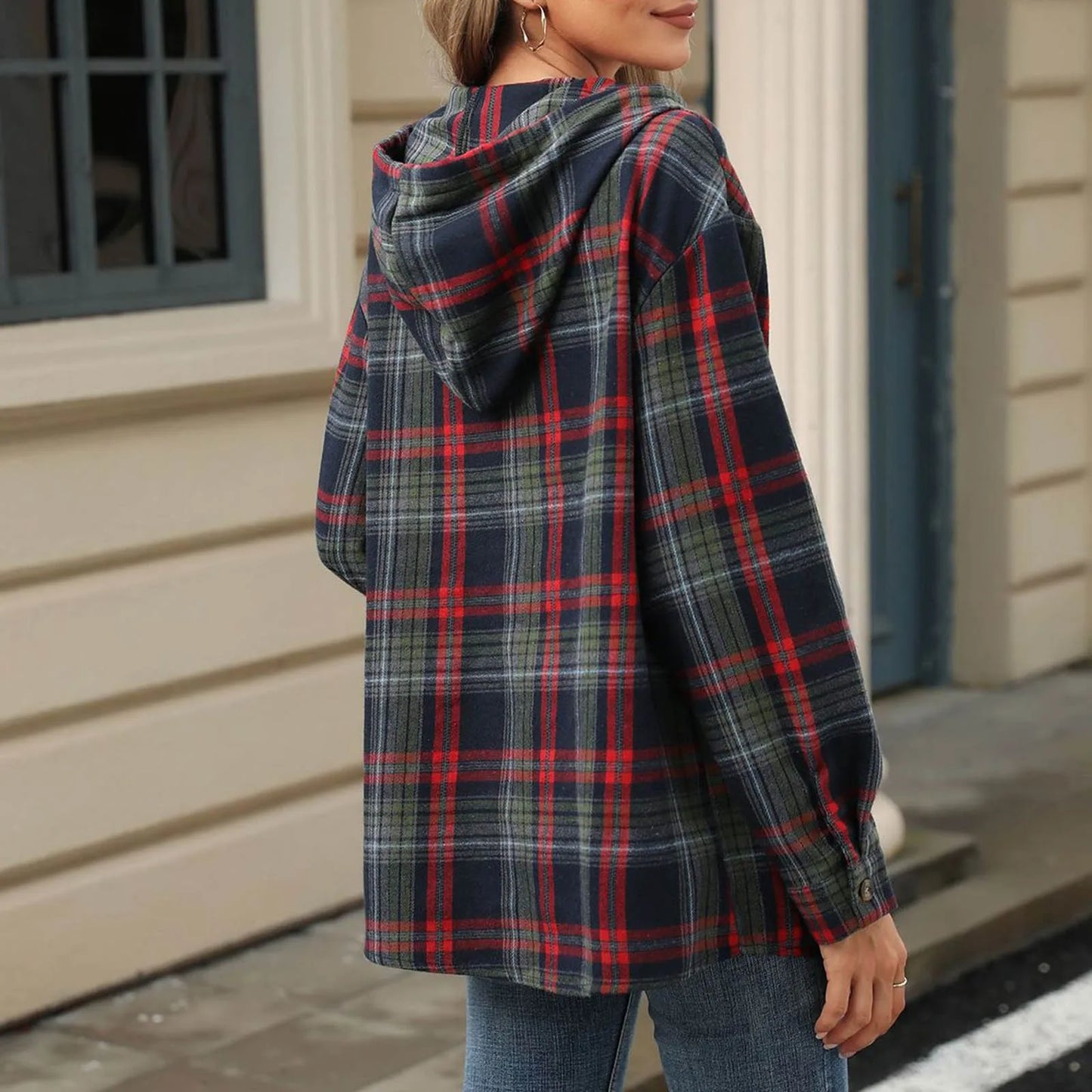 Sweatshirts & Hoodies - Plaid Flannel Hooded Pullover Tops