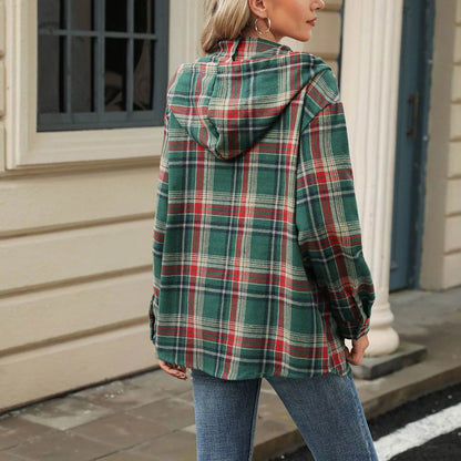 Sweatshirts & Hoodies - Plaid Flannel Hooded Pullover Tops