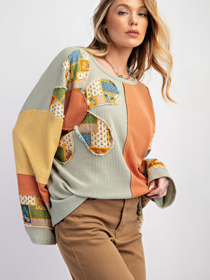 Sweatshirts - Multi-Texture Color Block Pullover Patchwork Sweatshirt