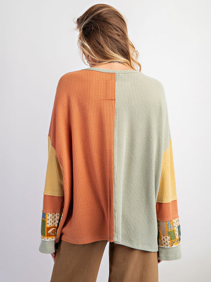 Sweatshirts - Multi-Texture Color Block Pullover Patchwork Sweatshirt