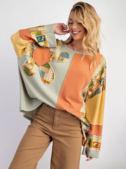 Sweatshirts - Multi-Texture Color Block Pullover Patchwork Sweatshirt