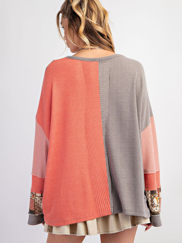 Sweatshirts - Multi-Texture Color Block Pullover Patchwork Sweatshirt