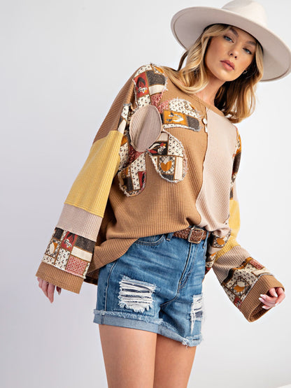 Sweatshirts - Multi-Texture Color Block Pullover Patchwork Sweatshirt