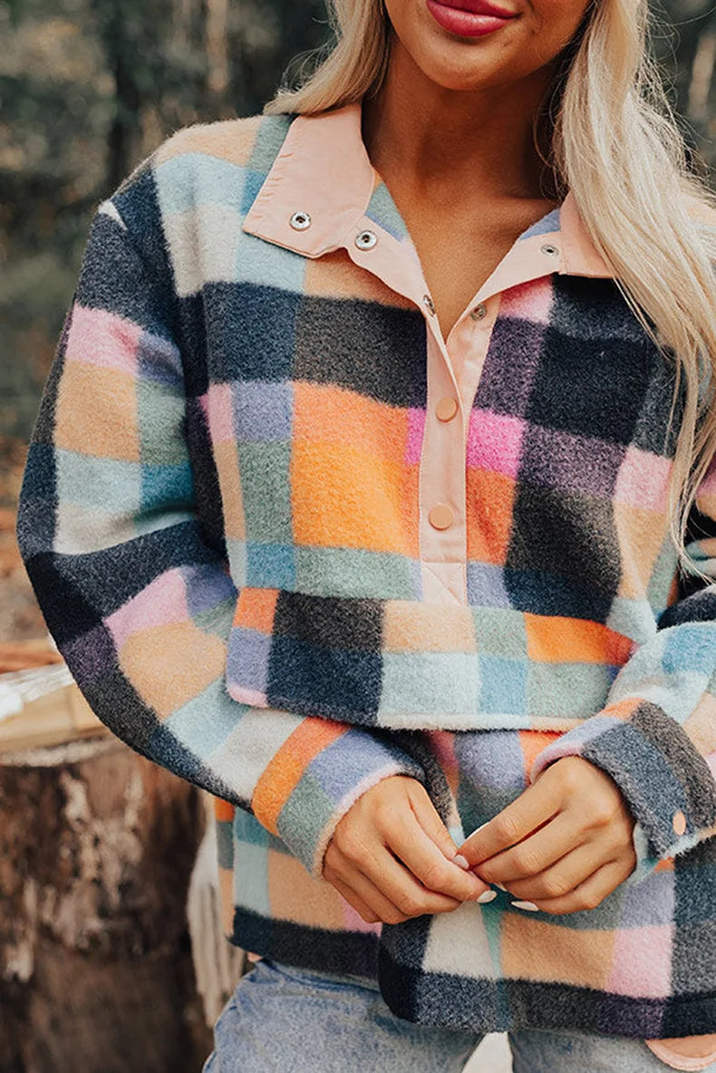 Sweatshirts-Plaid Fleece Quarter-Zip Pullovers