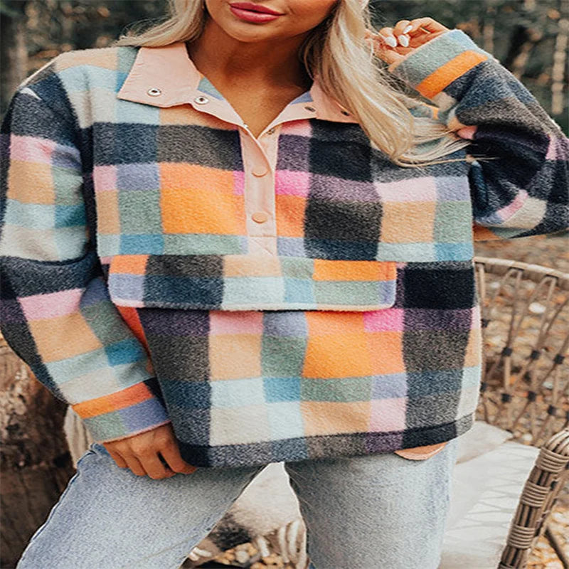 Sweatshirts-Plaid Fleece Quarter-Zip Pullovers