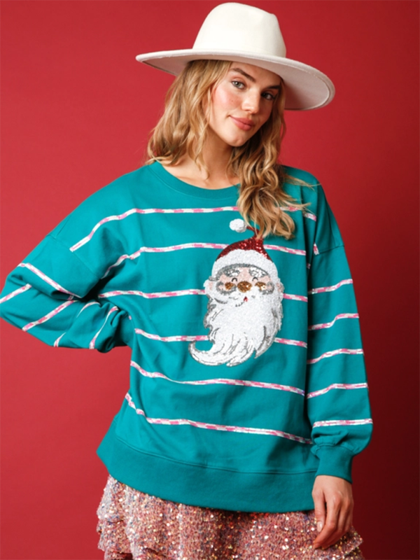 Sweatshirts - Sparkle Santa Holiday Top Sequined Sweatshirt