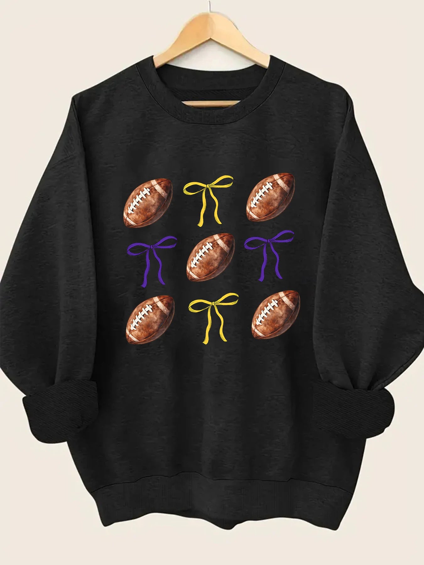 Sweatshirts- Sporty Football Print Motifs Girly Crewneck Sweatshirt