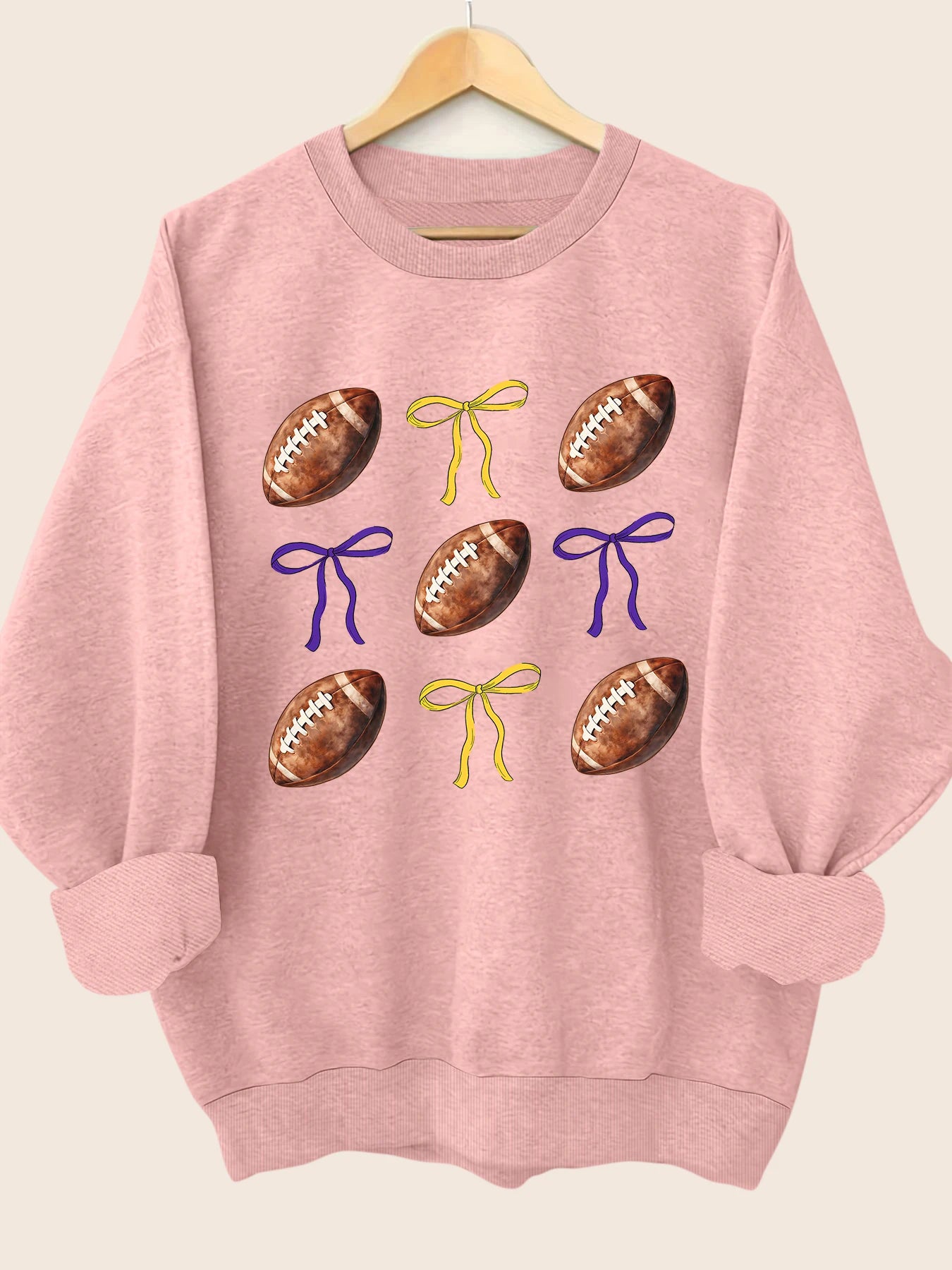 Sweatshirts- Sporty Football Print Motifs Girly Crewneck Sweatshirt