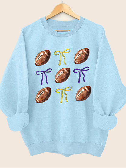 Sweatshirts- Sporty Football Print Motifs Girly Crewneck Sweatshirt