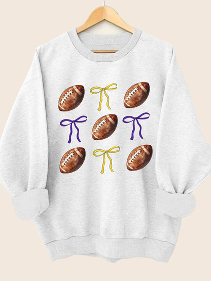 Sweatshirts- Sporty Football Print Motifs Girly Crewneck Sweatshirt