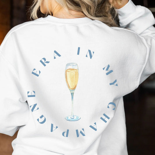 Sweatshirts- Women Champagne Glass Graphic Sweatshirt- WHITE- Chuzko Women Clothing