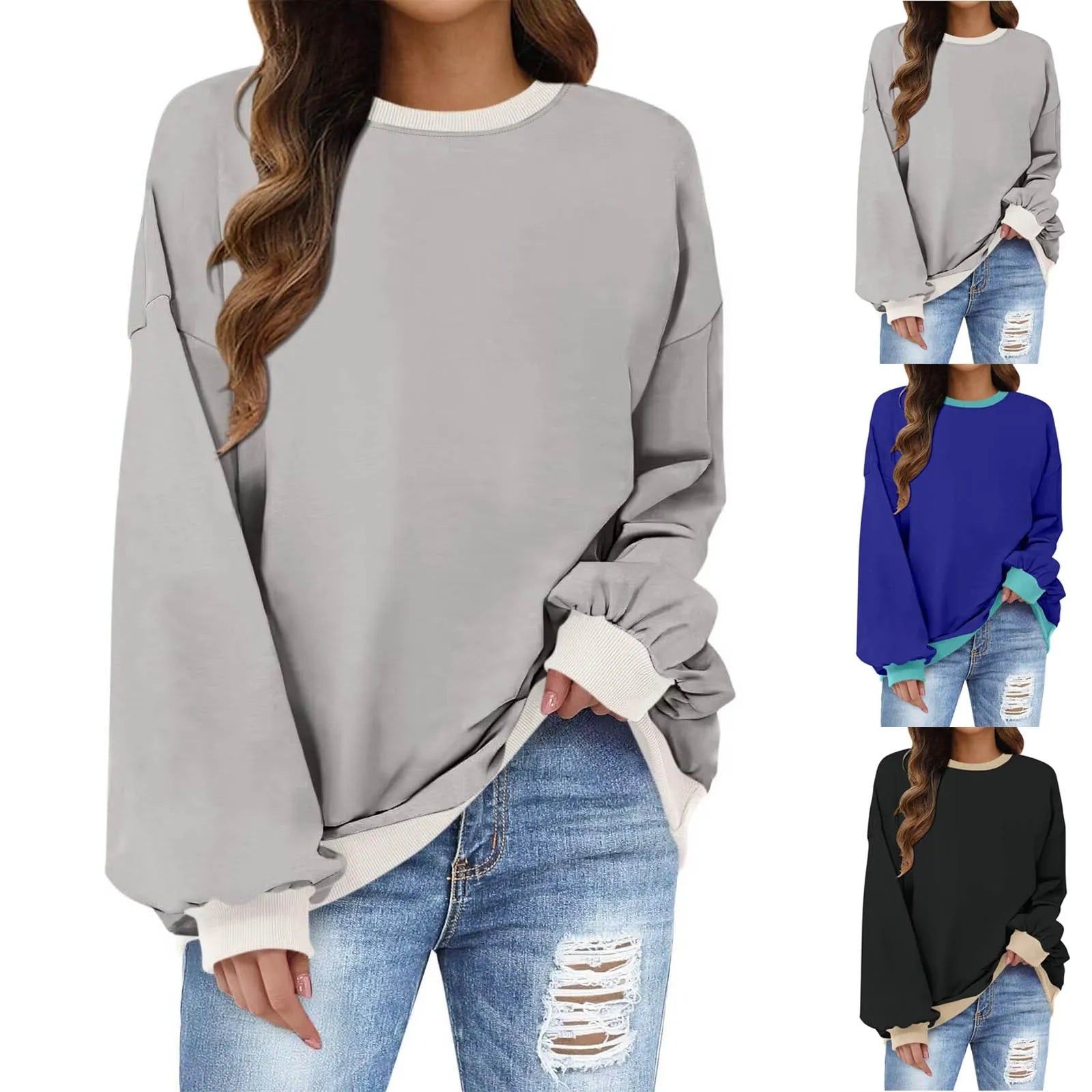 Sweatshirts- Women’s Crewneck Long-Sleeve Pullover - Loose Sweatshirt- - Pekosa Women Fashion