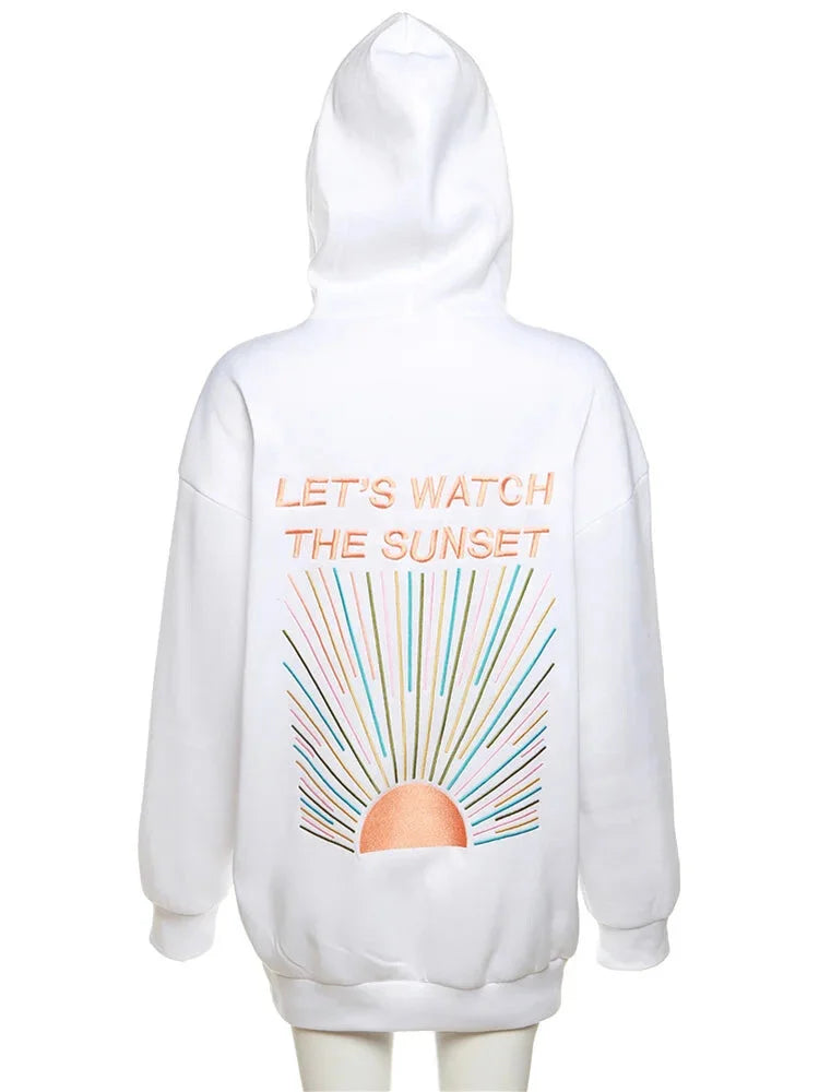 Gemütliches, wärmendes Sweatshirt mit Sonnenuntergangs-Print für Damen