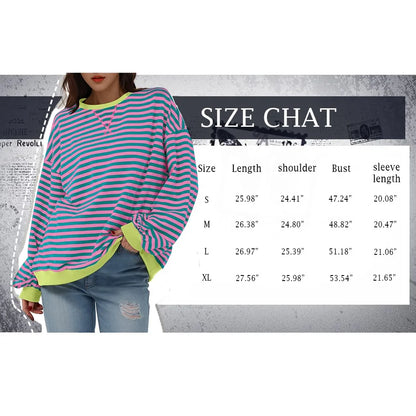 Sweatshirts- Women's Sporty Striped Drop Shoulder Sweatshirt- - Pekosa Women Fashion