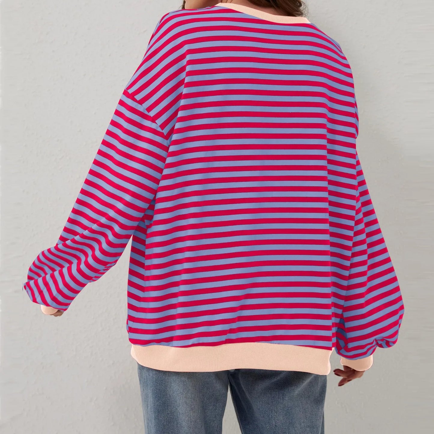 Sweatshirts- Women's Sporty Striped Drop Shoulder Sweatshirt- - Pekosa Women Fashion