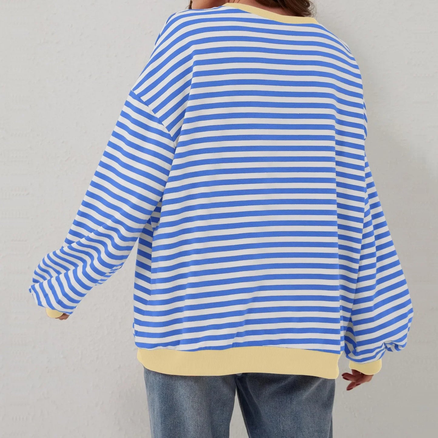 Sweatshirts- Women's Sporty Striped Drop Shoulder Sweatshirt- - Pekosa Women Fashion