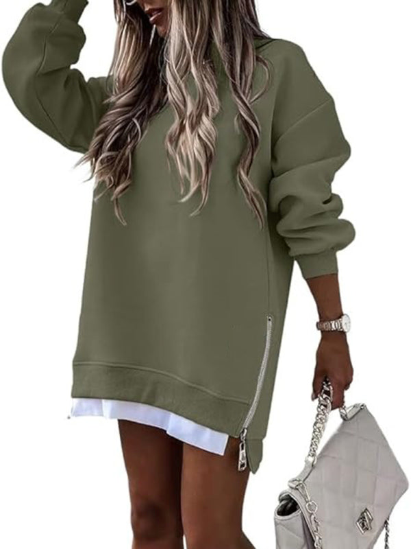 Sweatshirts - Zip-Side Sweatshirt Loose Pullover