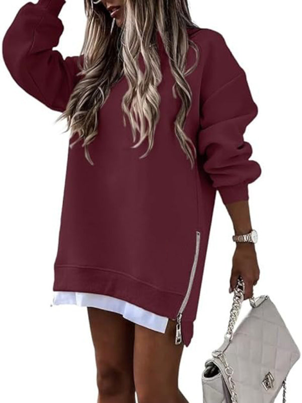 Sweatshirts - Zip-Side Sweatshirt Loose Pullover