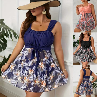 Swimdress - Floral Swim Dress with Coverage Shorts Plus Size Swimwear