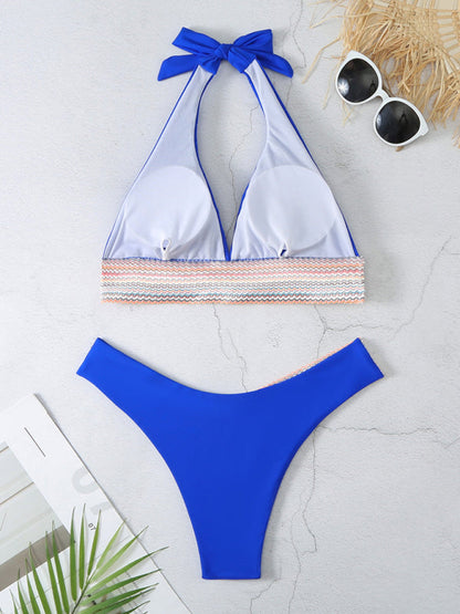 Swimsuits- 2 Piece Swimsuit - Triangle Padded Bra & High-Cut Bikini with Elastic Stripes- - Pekosa Women Fashion