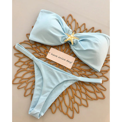 Swimsuits - Bandeau Swimsuit Ocean-Inspired Starfish Bikini 2 Piece