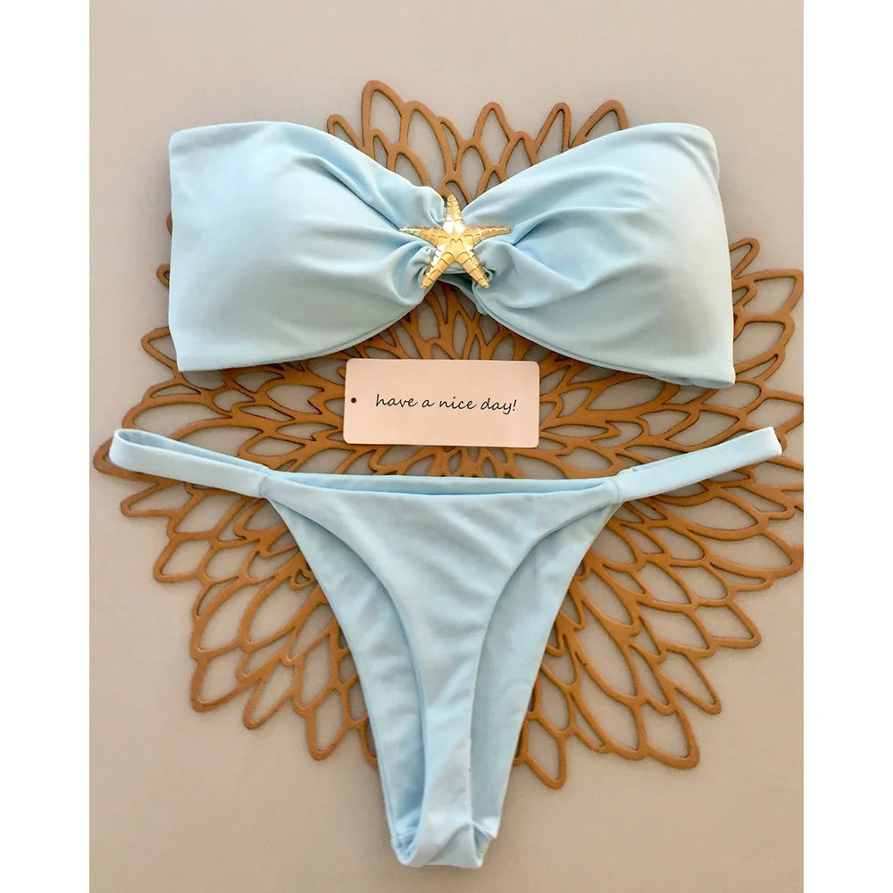 Swimsuits - Bandeau Swimsuit Ocean-Inspired Starfish Bikini 2 Piece