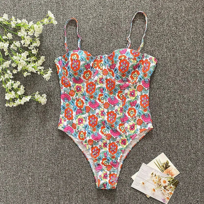 Swimsuits- Beach Floral Vacation Sporty One-Piece Underwire Swimwear- - Pekosa Women Clothing