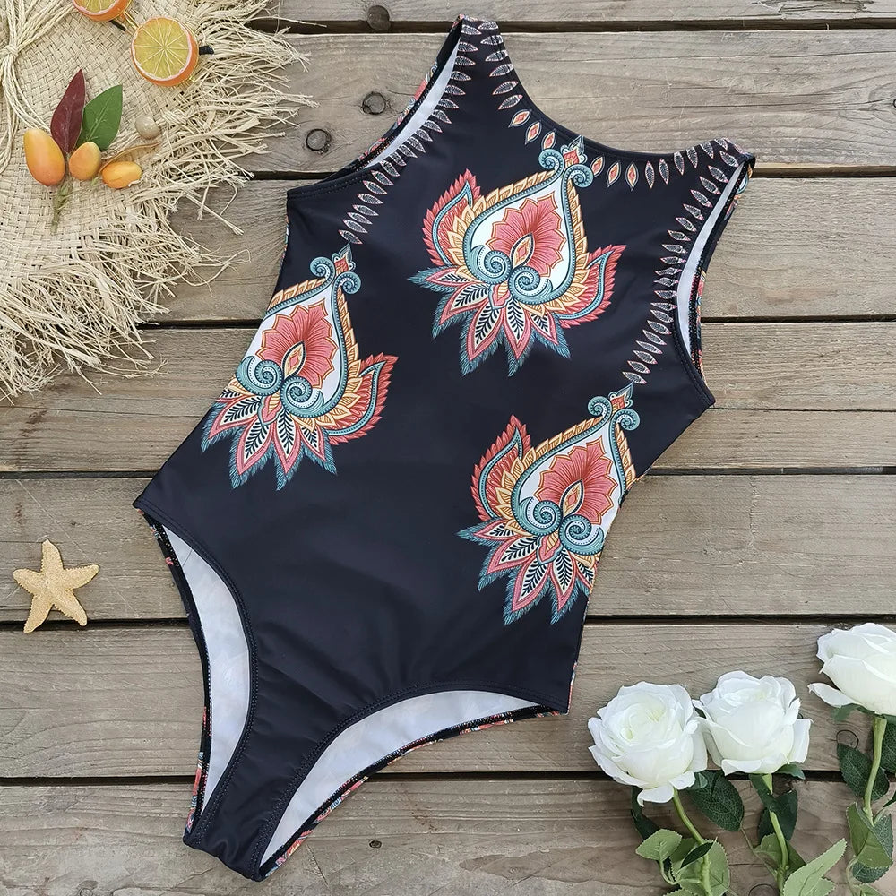 Swimsuits - Exotic Bird Pattern One Piece Swimsuit for Women